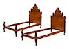 A Pair of Venetian Style Walnut Twin Beds Height 58 x width 39 x depth 73 inches.