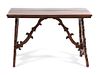 A Spanish Baroque Style Walnut Trestle Table Height 31 x width 47 x depth 24 inches.