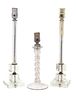 A Pair of Glass Table Lamps Height of taller lamps 17 1/2 inches (overall).