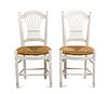 A Pair of White Painted Side Chairs Height 15 x width 15 x depth 35 1/2 inches.