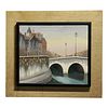 1950s French Oil Painting, "City View by the River