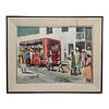1950s "Last Red Bus in the Neighborhood" Oil Painting