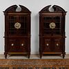 Pair of Large Renaissance Revival Style Gilt-Metal-Mounted Stone and Inlaid Mahogany Bookcase Cabinets, Custom Made