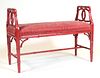 Red-Painted Rattan Upholstered Window Seat
