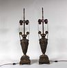 Two Bronze Urns Fitted as Lamps