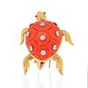 18K YELLOW GOLD CORAL TURTLE WITH DIAMONDS BROOCH