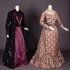 TWO PRINTED SILK DAY DRESSES, c. 1890 & c. 1906