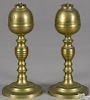 Pair of brass fluid lamps, early 19th c., 8'' h.
