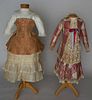 TWO GIRL'S SILK BUSTLE DRESSES, 1880s