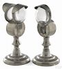 Two Dorchester, Massachusetts pewter bull's-eye fluid lamps, ca. 1845, one with a single lens