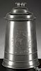 Fine Philadelphia pewter tankard, ca. 1780, attributed to William Will, with beaded bands