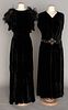 TWO BLACK VELVET DRESSES, 1930-1940