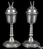 Pair of New England pewter fluid lamps, early/mid 19th c., 11 1/2'' h.