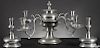 Continental pewter four-arm candelabra, 19th c., together with a pair of candlesticks, 8 1/2'' h.