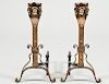PAIR OF BRASS AND WROUGHT IRON ANDIRONS