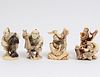 GROUP OF FOUR CARVED IVORY NETSUKES