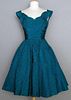 CEIL CHAPMAN TEAL PARTY DRESS, MID 1950s