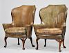 TWO QUEEN ANNE WALNUT WING CHAIRS