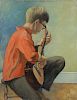 FIENE, Ernest. Oil on Canvas. Boy Playing Guitar.
