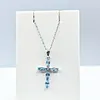 Heavenly Aquamarine & Diamond Cross Pendant Necklace