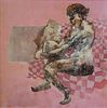 Mid 20th C. Oil on Board. Modernist Seated Nude.