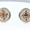 Colorful Citrine, Emerald & Mother of Pearl Button Earrings