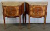 Pair of Marquetry Inlaid Marble Top End Tables.