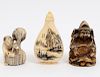 GROUP OF THREE CARVED IVORY ARTICLES