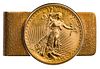 1924 St. Gaudens $20 Gold Coin in 14k Gold Money Clip