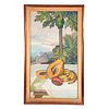SANTOS. Bodegón con papaya. Firmado. Óleo sobre tela. 114 x 62 cm. Enmarcado.