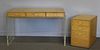 Midcentury Lucite and Blonde Wood 3 Drawer Desk.