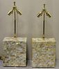 Pair of Tessellated Mother of Pearl Block Lamps.
