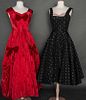 ONE RED & ONE BLACK EVENING GOWN, 1950s