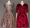TWO PRINTED SILK PARTY DRESSES, c. 1956