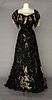 BLACK SEQUINNED & LACE BALL GOWN, c. 1905
