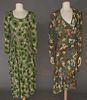 TWO PRINTED SILK DRESSES, 1938-1942