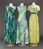 THREE BLUE OR YELLOW PRINT SUMMER GOWNS, 1960-1970s