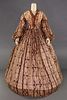 PAISLEY PRINTED PURPLE DRESS, MID 1860s