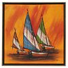 Oil Painting of Sailboats, Late 20th Century, Signed