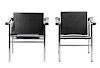 Pair of Cassina LC1 Style Swing Lounge Chairs