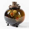 Large Weller Louwelsa Floral-decorated Footed Oil Lamp