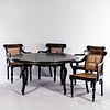 British Colonial-style Dining Table and Four Caned Open-arm Chairs