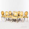 Set of Eight Louis XVI-style White-painted and Parcel-gilt Leather-upholstered Chairs