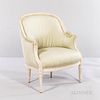 Louis XV-style White-painted and Green-upholstered Bergere