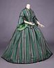 GREEN & BLACK PLAID TAFFETA DAY DRESS, 1857-1858