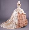 IVORY SILK SATIN TRAINED BALL GOWN, c. 1868