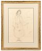Chughtai, Signed Pencil Sketch of Young Woman