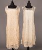 TWO FILET LACE & EMBROIDERED TEA DRESSES, 1920s