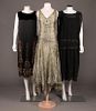 TWO BLACK BEADED PARTY DRESSES, MID 1920s
