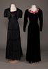 TWO BLACK EVENING GOWNS, 1930s & 1940s